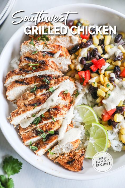 Getting your protein has never tasted so good! Lean grilled chicken, infused with southwest flavors. This Southwest Grilled Chicken is excellent for meal-prep and easy lunches and dinners. Serve over rice, on a salad, with pasta, in tacos … the possibilities are endless! This grilled southwest chicken is moist, juicy, and full of flavor - and so easy to make! Southwest Grilled Chicken, Salad With Pasta, Asian Steak Bites, Creamy Pasta Bake, Southwest Chicken Salad, Serve Over Rice, Grilled Chicken Recipe, Viral Recipes, Easy Grilled Chicken