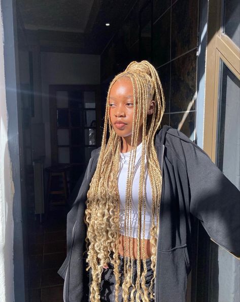 Blonde Braids With Curls At The End, Sensational Braids, Light Blonde Braids, Blonde Braids With Beads, Blonde Braided Hairstyles, Natural Hair Cornrow Styles, Blonde Box Braids Hairstyles, Beaded Braids, Hair Styles Braids