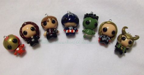 The Avengers + Loki by ~whitemilkcarton on deviantART Marvel Clay Ideas Easy, Marvel Polymer Clay, Avengers Loki, Tiny Charms, Ornament Earrings, Avengers Movie, Cute Clown, Tiny Charm, Cute Polymer Clay