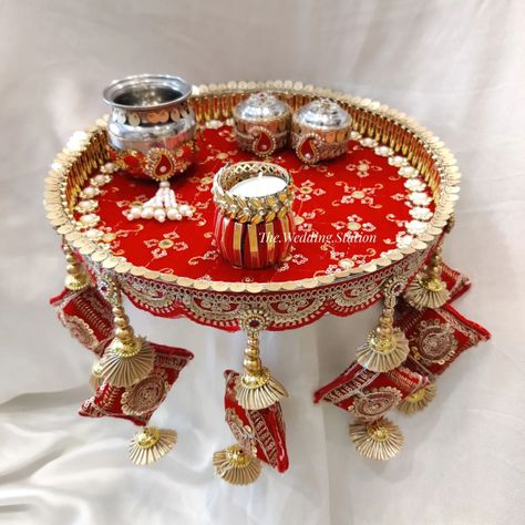 Pooja Thaali are ready to dispatch . Includes - Pooja Thaali Lota 2 boxes ( Roli / Chawal ) 1 candel Order yours now.. . Dm or WhatsApp 9557243888 / 9758751617 Thali Decoration For Wedding, Wedding Thali Decoration Ideas, Karwachauth Thali Decoration Ideas, Karva Chauth Thali Decoration, Thali Decoration Ideas Indian Weddings, Aarti Thali Decoration Ideas For Wedding, Tray Decoration Wedding, Aarti Decoration Thali Ideas, Puja Thali Decoration Ideas