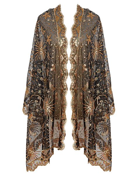 PRICES MAY VARY. Size: 22.8-63in, Fringe 7.0in. The dressy shawls and wraps for evening wear is super soft, comfortable and lightweight. This see-through lace Sequin shawl is a gorgeous accessory for spring, summer, winter and fall from day to night. Design: The vintage 1920s wrap for women is designed with sequin flower trim and scallop edge detail. A lovely lightweight scarf which makes a great gift for Valentine's Day, stuffer for Christmas, Thanks Giving, New Year, Mother's Day, Birthday, Gr Dress Cape, Sequin Flower, Evening Shawls, Great Gatsby Party, 1920s Vintage, Embroidered Scarf, Sequin Wedding, Wedding Cape, Thanks Giving