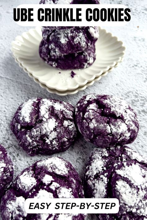 Japanese Cotton Sponge Cake Recipe, Ube Crinkles Cookies Recipe, Ube Crinkle Cookies, Ube Crinkles, Ube Cupcake Recipe, Toffee Bites, Crinkles Recipe, Box Of Cookies, Filipino Food Dessert