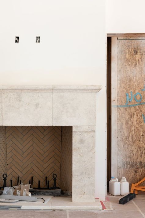 McGee Home: Entry & Great Room Process - Studio McGee Studio Mcgee Fireplace, The Mcgee Home, Disc Interiors, Mcgee Home, Limestone Fireplace, The Home Edit, Living Room Organization, Indoor Fireplace, Home Fireplace