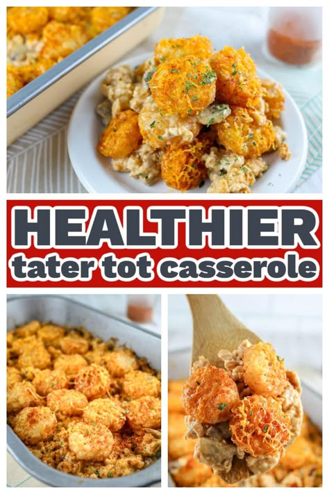 Healthier Tater Tot Casserole, Tatortot Hotdish, Healthy Tater Tot Casserole, Tator Tot Recipe, Healthy Tater Tots, Beef Tater Tot Casserole, Tot Recipes, Tater Tot Bake, Mexican Tater Tot Casserole