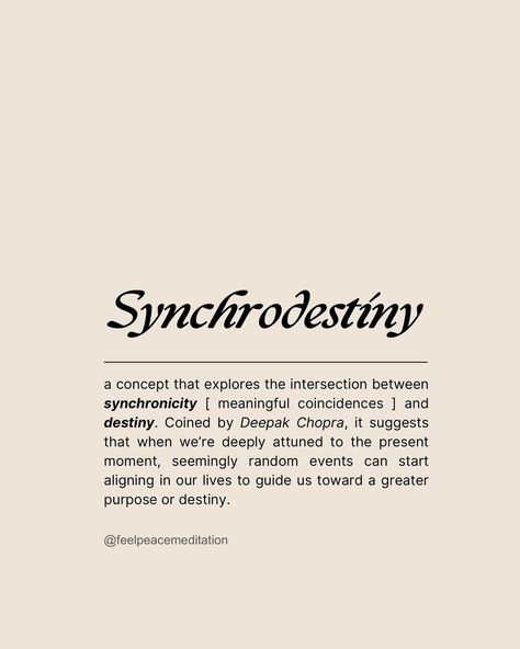 Are you familiar with the #synchrodestiny ? 💫 It encourages us to see life as a web of connections, where every experience—no matter how small—can have profound significance. It’s about trusting that there’s an underlying intelligence guiding our lives, and by tuning in, we open ourselves to a life rich with purpose, fulfillment, and growth. 🤍#feelpeacemeditation : : #meditation #innerpeace #alignment #universe #energy #synchronicity #destiny #spiritual #spirituality #spiritualawakening #s... Spiritual Being Having A Human Experience, Align With Your Purpose, Spiritual Growth Aesthetic, Spiritual Growth Art, Purpose Aesthetic, Spiritually Aligned, Destiny Tattoo, Universe Energy, Spirituality Energy Universe