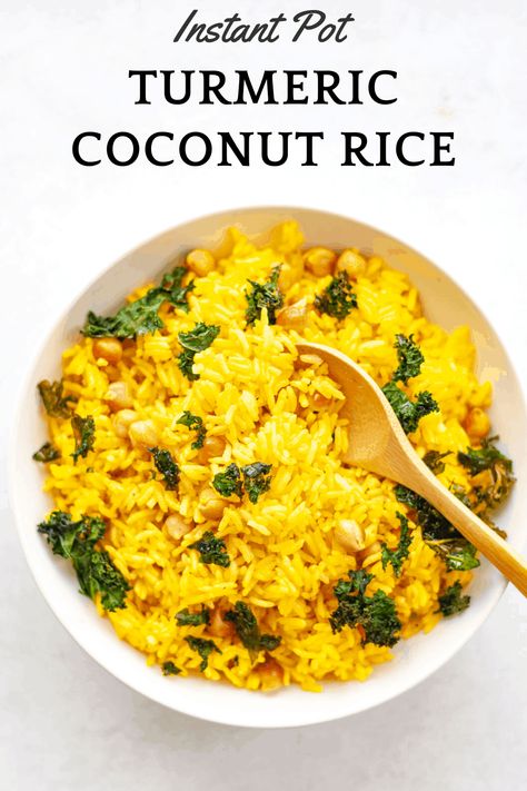 Turmeric Coconut Rice Recipe, Tumeric Rice Recipe Instant Pot, Instant Pot Turmeric Rice, Tumeric Rice Instapot, Tumeric Rice Recipe, Coconut Rice Instant Pot, Coconut Turmeric Rice, Instant Pot Coconut Rice, Vegetarian Instant Pot Recipes