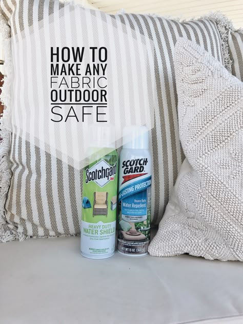 How To Make Any Fabric Outdoor Safe Diy Patio Ideas, Patio Furniture Cushions, Patio Cushions, Outdoor Solar Lights, Deck Ideas, Diy Outdoor Furniture, Diy Patio, Back Porch, Outdoor Projects