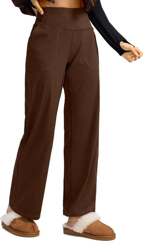 Amazon.com: Soothfeel Wide Leg Pants for Women Yoga Work Pants with Pockets High Waist Lounge Sweatpants Dress Pants Petite/Tall 30"(Fudge Coffee, S) : Clothing, Shoes & Jewelry Brown Stretch Pants With Pockets, Solid Color Stretch Wide-leg Yoga Pants, Loose Fit Wide-leg Yoga Pants With Pockets, Dress Slacks For Women, Brown Stretch Full-length Yoga Pants, Lounge Sweatpants, Non-stretch Brown Wide Leg Pants With Pockets, Women Yoga, College Fits