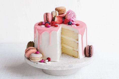 Coles now sell drip cakes so get your Instagram post ready Vanilla Drip Cake, Birthday Cake Cookies, Fig Cake, 80 Birthday Cake, Cake Hacks, Edible Cake Decorations, Cookie Cake Birthday, Chocolate Buttons, Kids Party Food