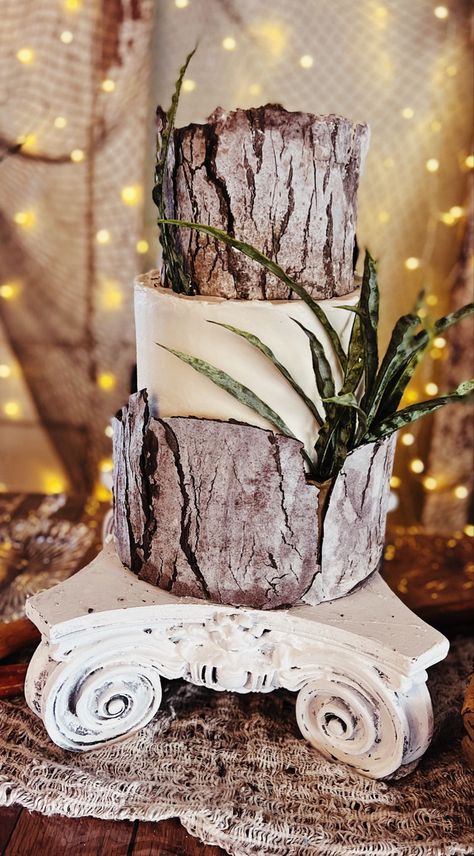 Tree Bark Grooms Cake Pine Tree Wedding Cake, Birch Bark Cake, Tree Bark Cake, Bark Wedding Cake, Tree Trunk Cake, Bark Cake, Stump Cake, Cake Pinterest, Tree Stump Cake