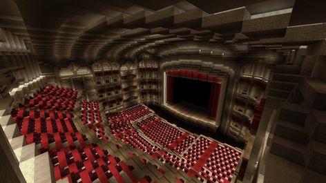 Minecraft Auditorium, Minecraft Theatre Ideas, Minecraft Hall Design, Minecraft Theatre, Minecraft Theater, Minecraft Movie Theater, Minecraft Ballroom, Minecraft Cinema, Minecraft Casino