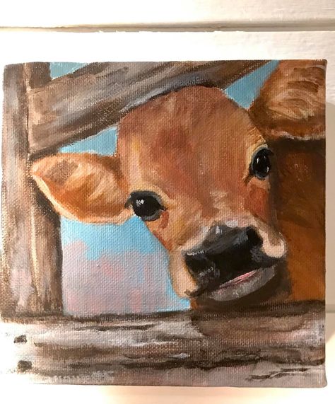 Diy Cow Canvas Painting Easy, Cow Paintings Easy, Acrilic Paintings Animals, Easy Farm Paintings For Beginners, Easy Cow Painting Simple, Painting Ideas On Canvas Animals, Acrylic Animal Paintings Easy, Cow Painting Easy, Western Canvas Painting Easy