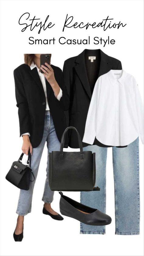 Textured Round Neck Blouse seleccionado por LTK Business Casual Outfits With Flats, Black And White Blazer Outfit, Black Ballet Flats Outfit, Work Wear Summer, Style Black Blazer, Summer Work Wear, Smart Casual Work, Rich Clothes, Round Neck Blouse