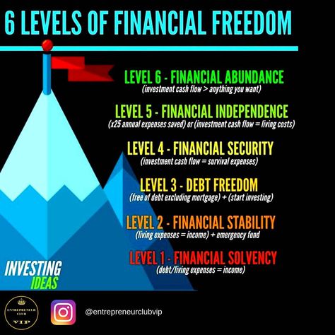 6 Levels of Financial Freedom. Which Level Are You On? - - - #entrepreneur #entrepreneurlife #entrepreneurquotes #entrepreneurship #entrepreneurgoals #entrepreneurmindset #business #businessideas #businessowner #levelup #invest #investing #success #successmindset #successtip #gainfreedom #financialfreedom #financialindependence #mindset #mindsetmatters #mindsetiseverything #millionairemindset 1000 Dollars, Money Honey, Debt Freedom, Financial Stability, Start Investing, Financial Education, Millionaire Lifestyle, Financial Tips, Emergency Fund