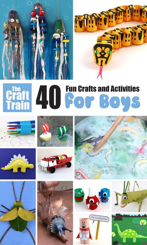 40 fun crafts for boys! Stuff that appeals to boy interests like dinosaurs, vehicles, slimy muck, insects, reptiles, monsters and more #boycrafts #kidscrafts #craftsforkids #craftsforboys #funkidscrafts #creativefun #fortheboys Spring Crafts For Boys, Crafts Boys Will Like, Craft For Boys 8-10, Crafts For 6 Year Boys, Boys Crafts For Kids, Crafts For Teenage Boys, Boy Crafts For Kids, Crafts For Boys 11-13, Crafts For Boys 6-8