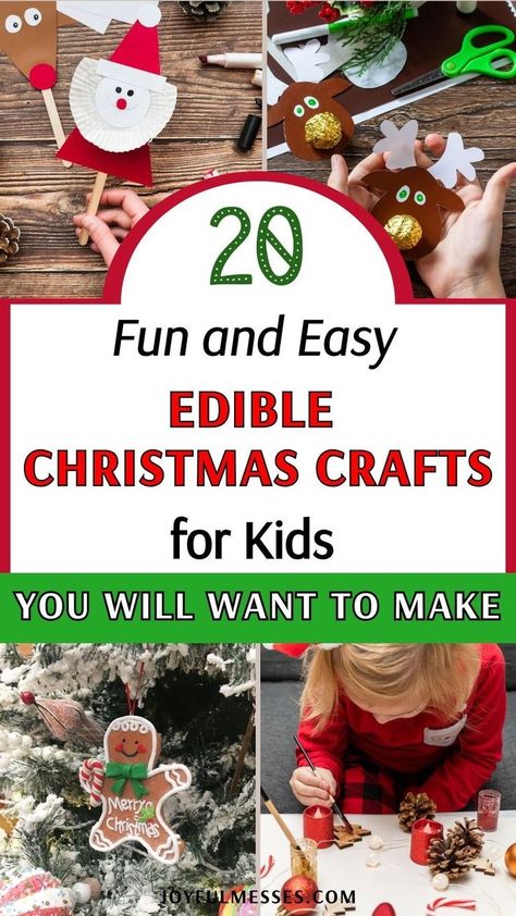 Get ready for some festive fun with these easy edible Christmas crafts for kids! Perfect for family activities, these simple and yummy Christmas food crafts will have your toddlers and preschoolers excited to help in the kitchen. These snack crafts that are both fun to create and tasty to eat! This holiday season, bring your family together with these engaging edible crafts that will make your Christmas celebrations even more special! Preschool Christmas Food Crafts, Christmas Treats To Make With Toddlers, Holiday Food Activities For Kids, Fun Kid Christmas Activities, Fun Food Crafts For Kids, Holiday Food Crafts For Kids, Christmas Snack Crafts For Kids, Christmas For Kids Ideas, Christmas Crafts For Classroom Party