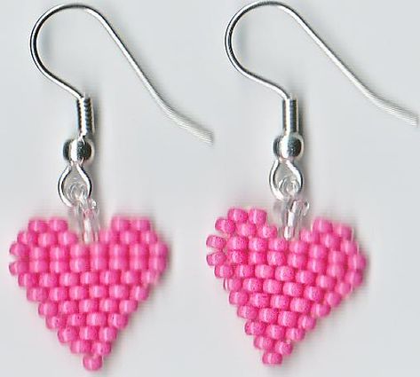 Heart Earrings Diy, Fringe Earrings Diy, Beaded Heart Earrings, Seed Beads Earrings, Seed Beads Diy, Beaded Rose, Valentines Collection, Miyuki Beads Pattern, Pink Beaded Bracelets