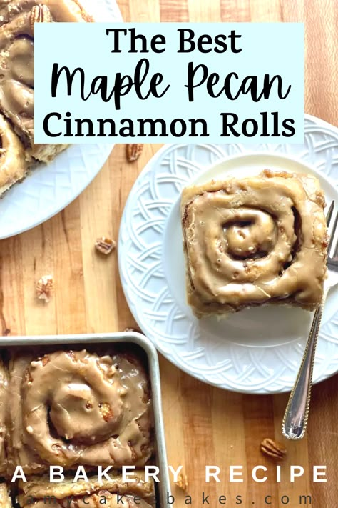 Big Homemade Cinnamon Rolls, Bakery Cinnamon Roll Recipe, Bakery Style Cinnamon Rolls, Maple Pecan Cinnamon Rolls, Different Types Of Cinnamon Rolls, Amycakes Bakery, Pecan Cinnamon Rolls Recipe, Maple Cinnamon Rolls, Cinnamon Roll Frosting