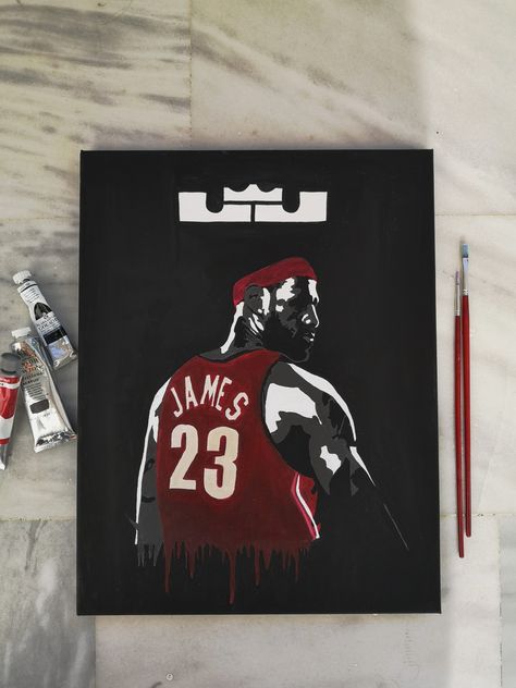 Basketball Painting Ideas, Lebron James Painting, Basketball Painting, Painting Birthday Party, Personal Investigation, Black Canvas Paintings, Painting Birthday, Baby Painting, Basketball Art