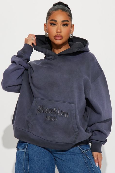 Available In Charcoal. Hoodie Long Sleeve Embroidered Front Kangaroo Pocket Stretch 100% Cotton Imported | Brooklyn Embroidered and Washed Hoodie in Charcoal size XL by Fashion Nova Fashion Nova Sweaters, Fashion Nova Hoodie, Charcoal Hoodie, Marvel Birthday, Washed Hoodie, Gal Gadot Wonder Woman, Artist Branding, Outfit Inspo Casual, Cute Outfits For School