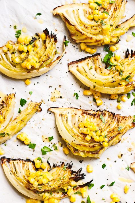 Plant-Based and Gluten-Free Mains from Sher Castellano Cabbage Wedges, Roasted Cabbage Wedges, Roasted Cabbage, Lime Vinaigrette, Corn Recipe, Pasta Salad Recipes, Vegetarian Recipes Healthy, Healthy Vegetarian, Sweet Corn