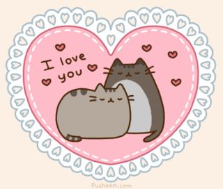 Pusheen and her husband, Tommy! (Also called WomWom or Wommy after the creators actual cat.) Pusheen Gif, Pusheen Love, Pusheen Cute, Pusheen Cat, Image Chat, Two Cats, Cat Valentine, Kawaii Cat, When You Love