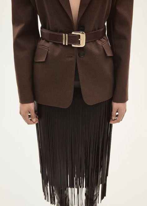 Faux-leather fringe skirt - Women | MANGO United Arab Emirates Fringe Skirt Outfit, Fringe Leather Skirt, Rich Girl Fashion, High Street Fashion, Skirt Trends, Brown Skirts, Fringe Skirt, Maxi Knit Dress, Beautiful Skirts