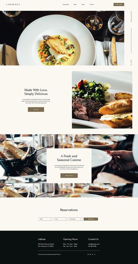 Restaurant Website Template | Wix Website Templates Catering Website Design Inspiration, Website For Restaurant, Restaurant Website Ideas, Website Menu Design Ideas, Website Restaurant Design, Website Design Restaurant, Cafe Web Design, Menu Website Design, Catering Website Design