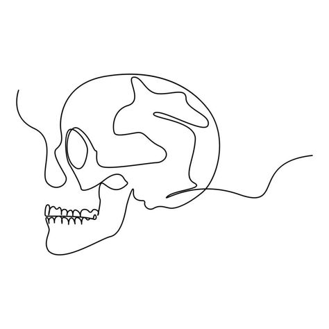 Skull one line art design One Line Skull, Skull Line Art, Simple Skull, Outline Illustration, One Line Art, Line Art Design, Skull Drawing, Brazilian Food, Continuous Line