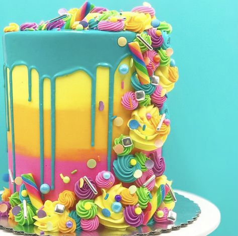 Neon Cakes, 12th Birthday Cake, Big Cakes, Neon Rainbow, Dessert Lover, Color Rainbow, 12th Birthday, Man Vs, Drip Cakes