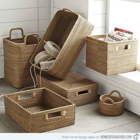 15 Basket Designs for Stylish Storage | Home Design Lover Bedroom Organizing, Contemporary Baskets, Modern Baskets, Diy Rope Basket, Basket Design, Rattan Basket, Décor Diy, Organization Bedroom, Stylish Storage