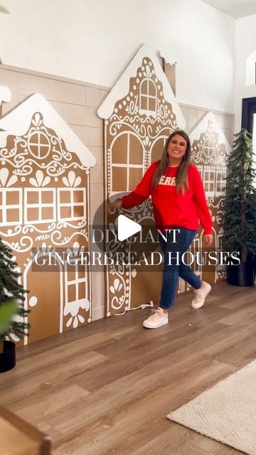 Elizabeth Rishel | DIY Home & Garden on Instagram: "2024 holiday season: the year of the gingerbread. Making these giant gingerbread houses was super budget friendly and can be used indoor or outdoor!" Indoor Christmas Photos, Cardboard Gingerbread House, Gingerbread Cards, Christmas Luncheon, Ginger Bread House Diy, Diy Home Garden, Gingerbread House Designs, Gingerbread Diy, Gingerbread Village