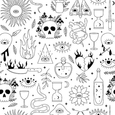 Seamless vector pattern with psychedelic... | Premium Vector #Freepik #vector #trippy #hippie #groovy #groovy-pattern Mystic Backgrounds, Trippy Patterns, Trippy Drawings, Tattoo Flash Sheet, Cowgirl Art, Tattoo Cover-up, Tattoo Art Drawings, Tattoo Flash Art, Cover Up Tattoos