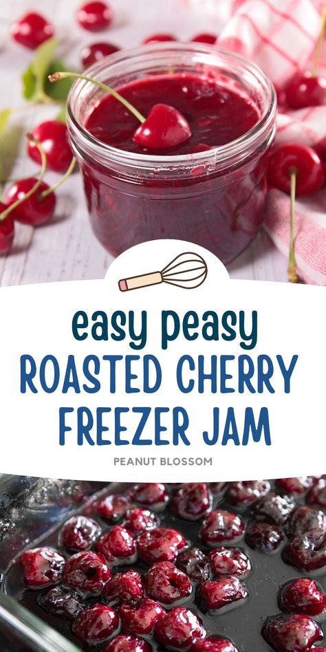 Cherry Freezer Jam Sour Cherry Freezer Jam Recipe, How To Make Freezer Jam, Cherry Freezer Jam Recipe, Fresh Cherry Desserts, Freeze Cherries, Freezable Food, Cherry Freezer Jam, Sweet Cherry Recipes, Cherry Ideas