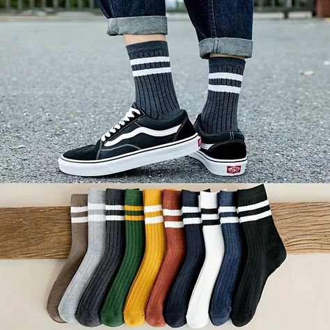 Womens Seasonal Striped Socks Only Sports Socks | Temu Winter Vintage, Men's Socks, Calf Socks, Athletic Socks, Fun Fashion, Athletic Fashion, Cotton Socks, Socks And Hosiery, Style Retro