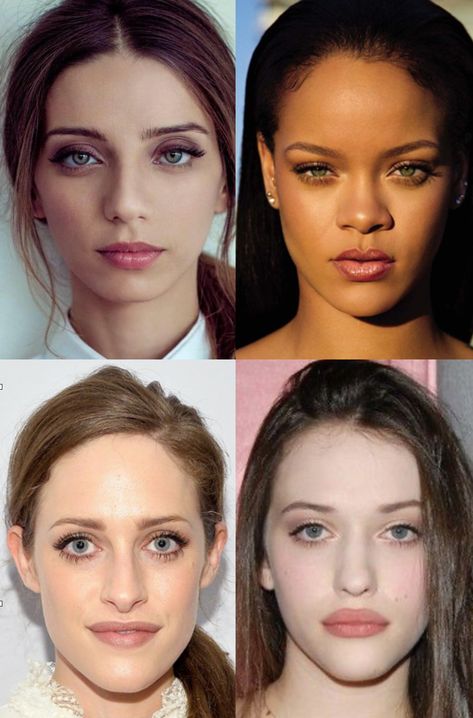 angela sarafyan, rihanna, carly chaikin, and kat dennings, all the romantic ethereal gamine style type according to theories by kitchener Glasses For Romantic Kibbe, Dramatic Essence Face, Romantic Face Kibbe, Romantic Gamine Essence, Romantic Ethereal Essence, John Kitchener, Romantic Gamine, Classic Kibbe, Soft Classic Kibbe