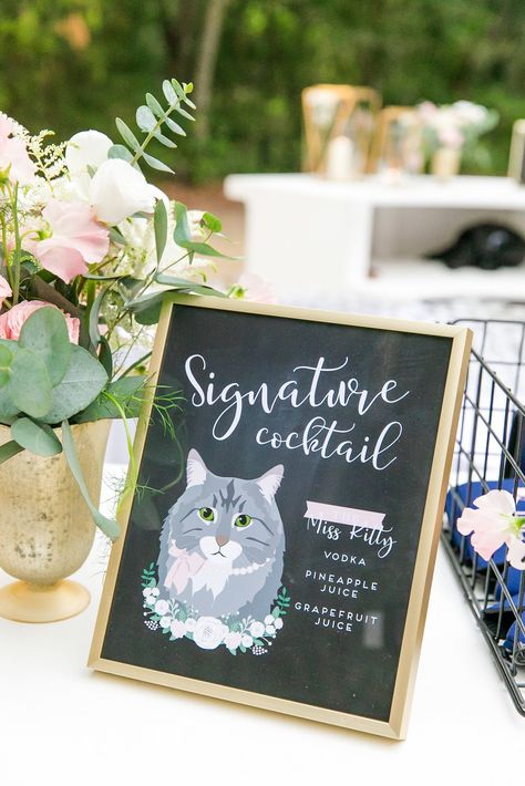 Cat Signature Drink Sign, Wedding Drink Menu Sign, Getting Meowied, Vodka And Pineapple Juice, Wedding Drink Menu, Signature Cocktails Wedding, Cocktail Sign, Elopement Party, Signature Cocktail Sign