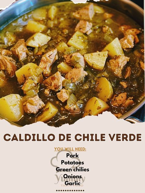 🌶️ Spice up dinner with Caldillo de Chile Verde! A robust, flavorful stew! #SpicyStew Caldillo de Chile Verde Ingredients: Pork, cubed Potatoes, cubed Green chilies, chopped Onions, diced Garlic, minced Chicken broth Instructions: Brown pork, then set aside. Sauté onions and garlic. Add pork, potatoes, chilies, and broth. Simmer. 🥘🌿 Warm up with this comforting, spicy bowl of goodness. Perfect for chilly evenings! Share your creations with #VerdeVibes! Spicy Bowl, Pork Potatoes, Sauté Onions, Chili Verde Pork, Spicy Stew, Minced Chicken, Chili Verde, Cubed Potatoes, Saute Onions