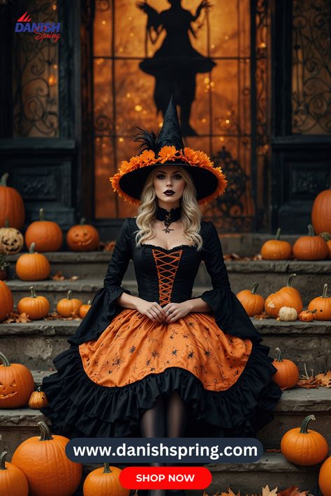 Glamorous Witch Costume, Pumpkin Witch Costume, Impressive Costumes, Witch Queen, Pumpkin Queen, Fun Office, Pumpkin Dress, Spooky Party, Pumpkin Costume