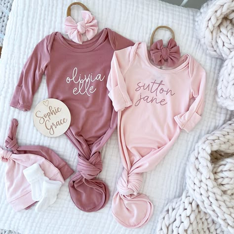 pretty in pink script no button knot gown personalized Caden Lane, Personalized Swaddle, Night Changes, Newborn Accessories, Baby Name Signs, Knot Design, Bubble Romper, Coming Home Outfit, Bamboo Fabric