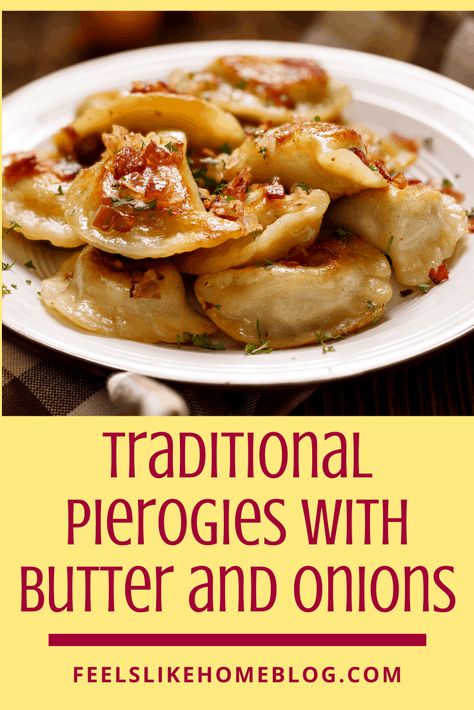 Traditional pierogies with butter and onions - This simple and easy recipe starts with a box of frozen pierogies and takes just a few minutes to sauté with butter and onions. Topped with a bit of sour cream, they make a perfect side dish. Perogies With Bacon And Onions, Perogies Frozen Recipes, Potato And Onion Perogies, Frozen Perogies Recipe Pierogi Casserole, Pierogies Recipe Frozen, Best Perogies Recipe, Pierogies With Butter And Onions, Pan Fried Perogies Frozen, Perogie Dinner Ideas Dishes