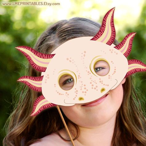 Axolotl Mask Printable PDF Paper Halloween Costume Template Salamander Albino Amphibian Pool Party Lake Acuatic Animal Kids Adults DIY Fish https://etsy.me/3pxrXF0 #animalmask #salamandermask #papermask #etsyshop #axolotlmask #salamandercostume #axolotlcostume #masks Paper Halloween Costume, Shark Photo Booth, Costume Template, Barracuda Fish, Paper Costume, Printable Animal Masks, Fish Mask, Mask Printable, Shark Photos