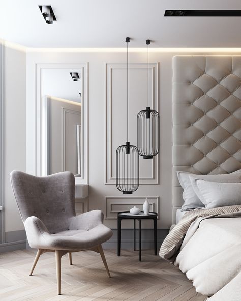 Wall Panelling Headboard Herringbone Panelling, Tuffed Headboard, Colour Bedroom, Apartments Interior, Bed Board, Design Ložnic, Wall Style, Modern Apartments, Bedside Table Design