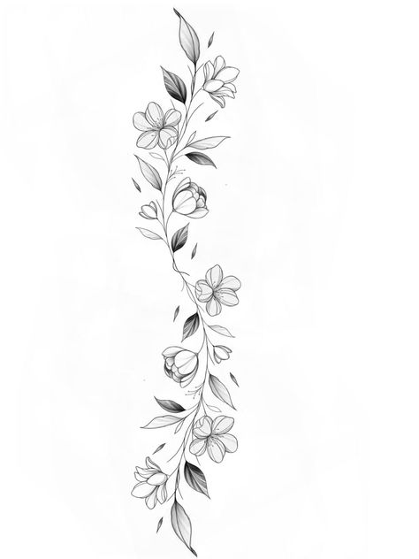 Wrap Around Wrist Tattoos For Women Flower, Floral Wrap Tattoo Design, Flower Vine Tattoo Stencil, Floral Wrap Around Tattoo Design, Dainty Wrap Around Wrist Tattoo, Falling Flower Petals Tattoo, Stephanotis Tattoo, Floral Bracelet Tattoo Design, Long Floral Tattoo