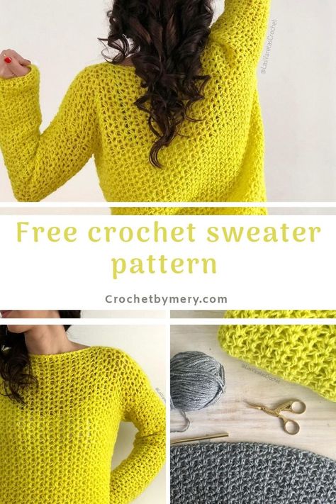 Easy Crochet Sweater, Free Crochet Sweater, Crochet Sweater Free, Crochet Sweater Pattern, Crochet Jumper, Crochet Sweater Pattern Free, Simple Sweaters, Crochet Diy, Crochet Cardigan Pattern