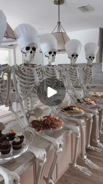 BuyTopia on Instagram: "skeletons chilling in the kitchen! This spooky yet stylish Halloween setup adds a touch of fun and fright to your home decor. 💀 #HalloweenParty #SkeletonDecor #SpookyChic" Halloween Setup, Skeleton Decorations, Walmart Finds, Chef Hat, Chefs Hat, A Chef, A Kitchen, Holidays And Events, The Kitchen