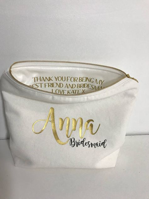 Personalized Cosmetic Bag Bridesmaid Cosmetic Pouch $27.50 Ideas Bodas, Personalized Cosmetic Bags, Wedding Bags, Personalized Makeup Bags, Sublimation Ideas, Bridesmaid Bags, Bridemaids Gifts, Etsy Bridesmaid Gifts, Canvas Bags