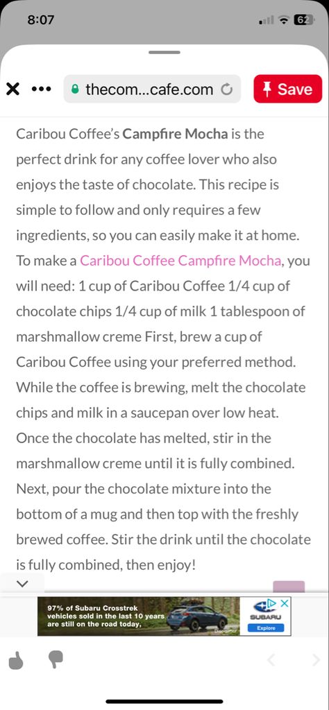 Campfire Mocha Recipe Caribou, Caribou Coffee Recipes, Caribou Coffee Drinks Recipes, Caribou Coffee Drinks, Healthy Alcohol, Mocha Recipe, Caribou Coffee, Cold Coffee Recipes, Drinks Healthy