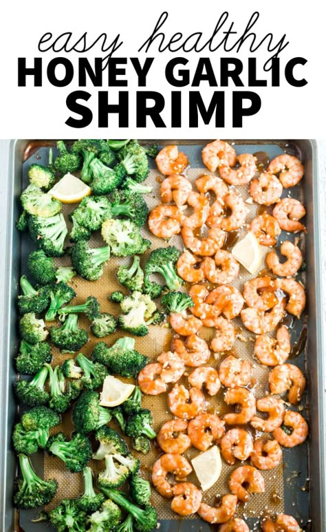 Shrimp Broccoli Sheet Pan Dinner, Sheet Pan Shrimp And Broccoli, Sheet Pan Meals Shrimp, Sheet Pan Dinners Shrimp, Honey Garlic Shrimp And Broccoli, Garlic Shrimp And Broccoli, Light Foods, Honey Garlic Shrimp, Food Shrimp