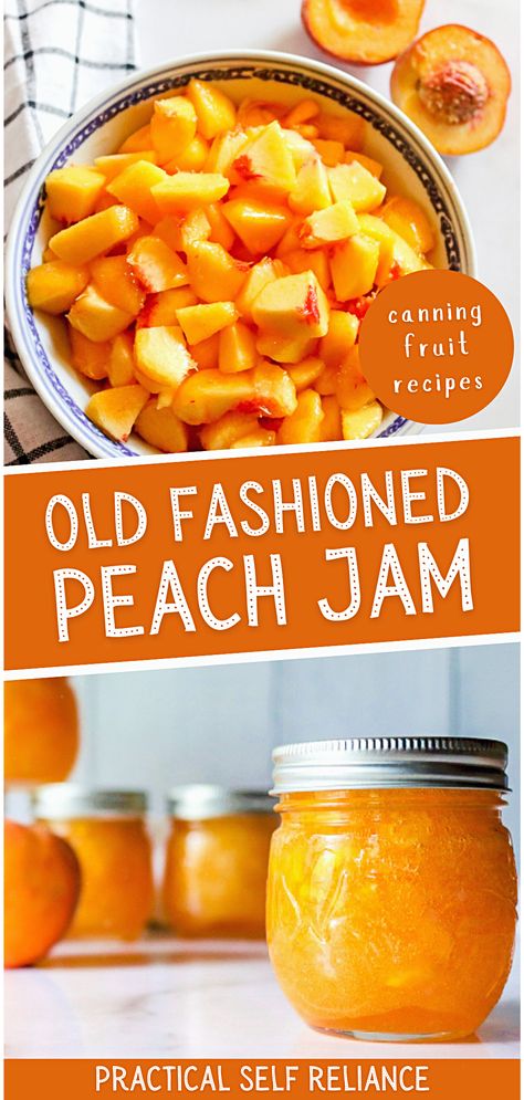 Peach Jam Recipe Canning With Pectin, Peach Jam With Pectin, Peach Jam Recipe Canning, Peach Canning, Peach Preserves Recipe, Canning Fruit Recipes, Homemade Peach Jam, Peaches Recipes, Water Bath Canning Recipes